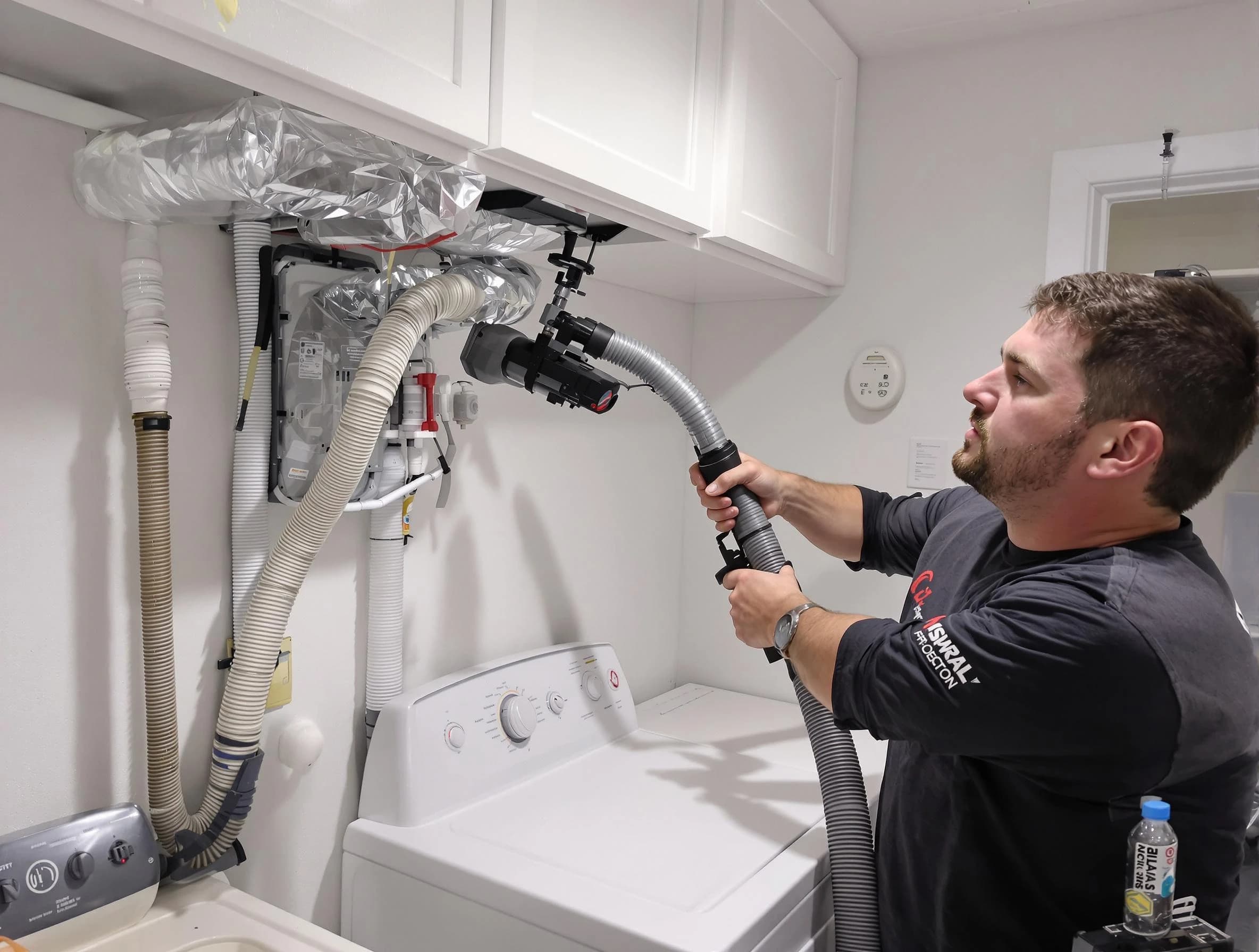 Woburn Dryer Vent Cleaning certified technician performing safety-focused gas dryer vent cleaning in Woburn