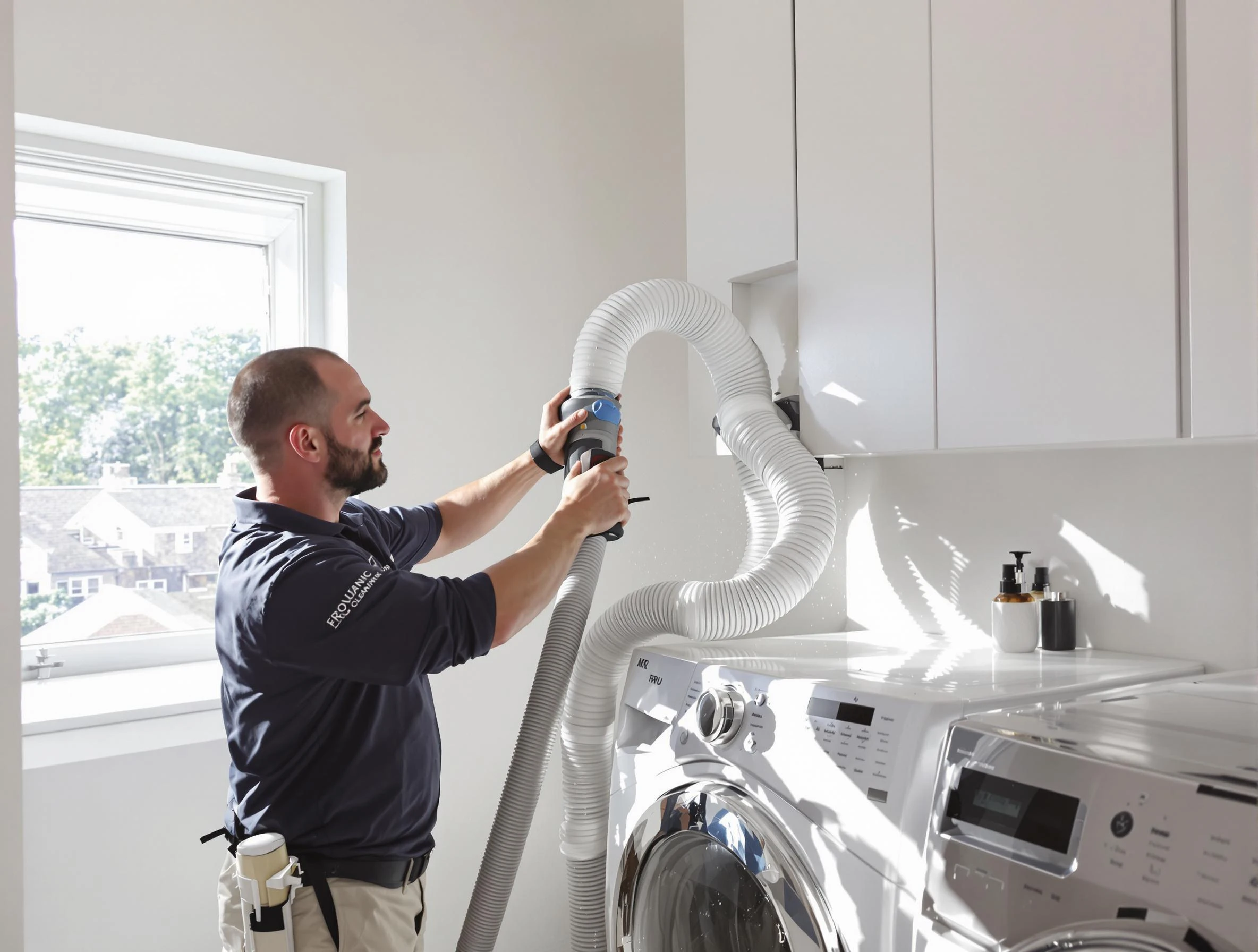 Certified Woburn Dryer Vent Cleaning technician performing dryer vent cleaning in Woburn