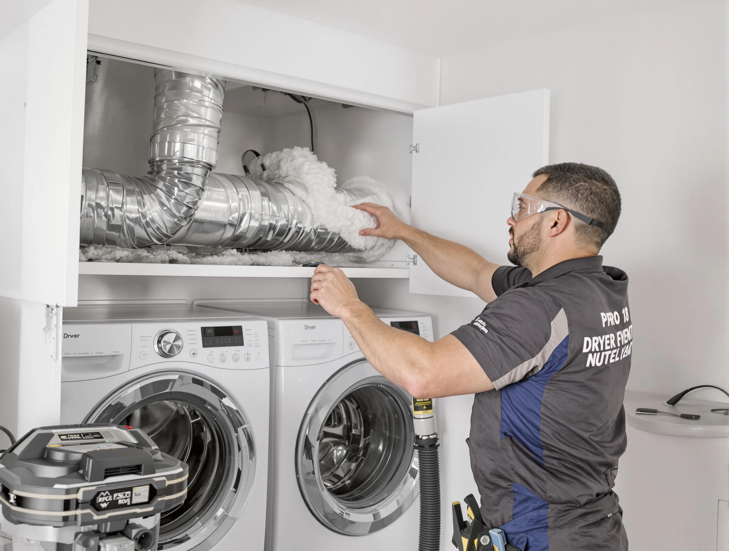 Woburn Dryer Vent Cleaning certified technician performing specialized gas dryer vent cleaning in Woburn