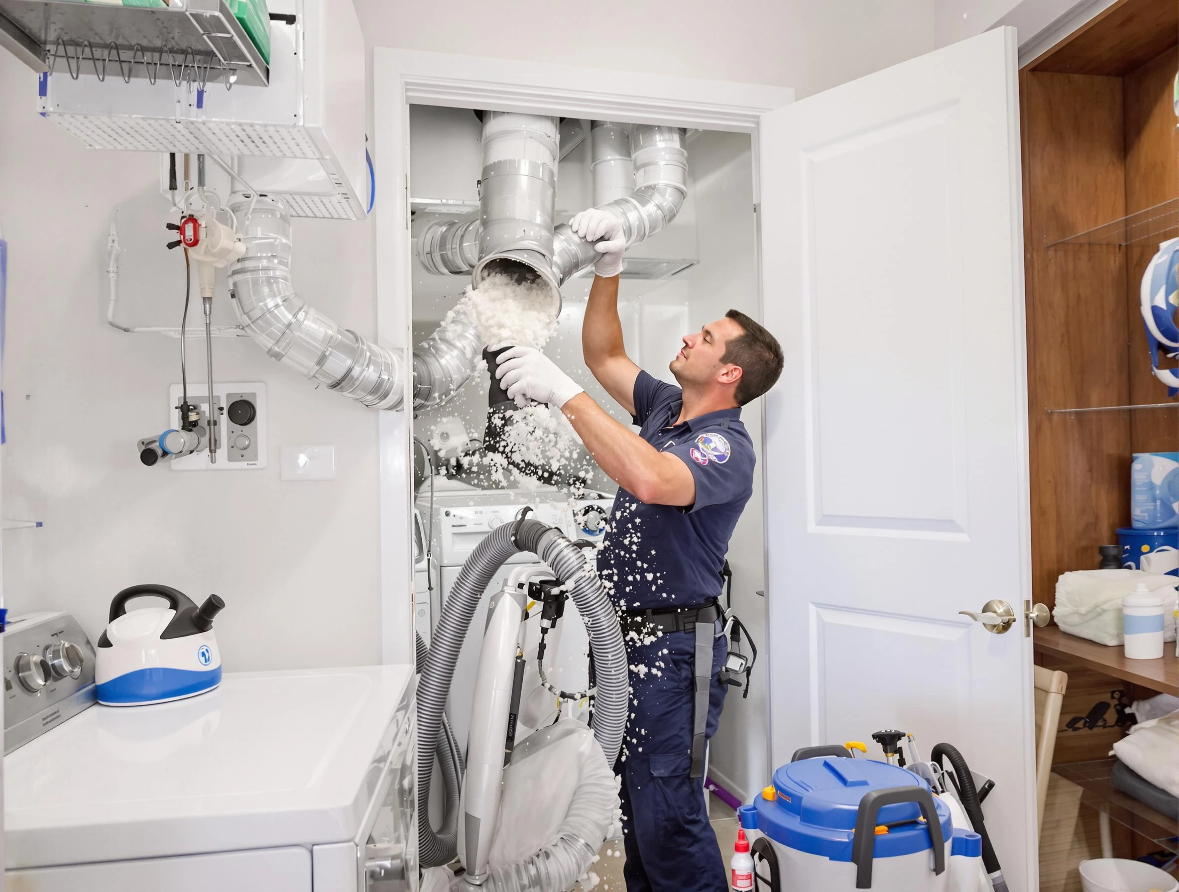 Woburn Dryer Vent Cleaning technician delivering thorough residential dryer vent cleaning service in Woburn